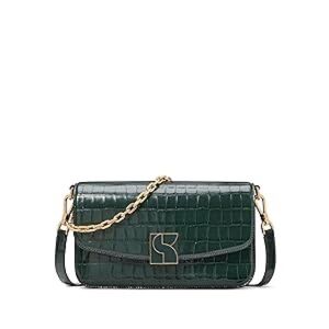 Green Croc-Embossed Chain Shoulder Bag